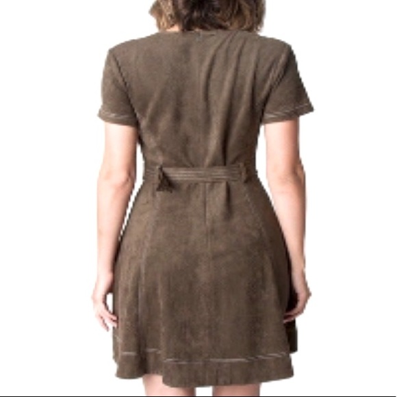 NWT SugarLips Olive Faux Suede Dress - Picture 7 of 12